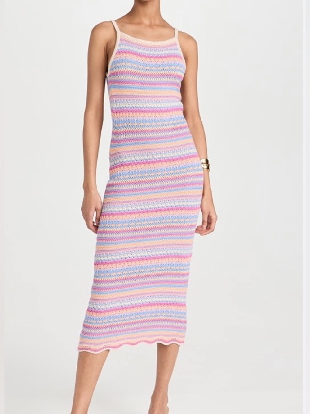 Z Supply Santa Cruz Stripe Crochet Midi Dress Rasberry Sorbet Size Medium NWT